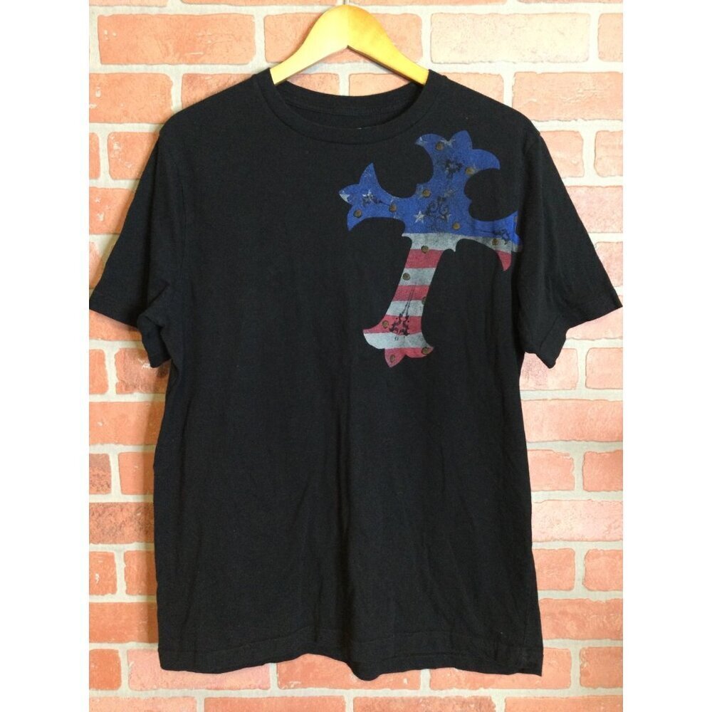 Helix Mens Black Graphic T Shirt Red White Blue Cross Eagle Wings Tee XL